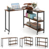 Large 360-degree rotating side table in rustic brown with wheels and 2-tier shelves for versatile storage and easy.
