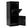 Large black galvanized package delivery box with anti-theft design, featuring mail and parcel slots for secure storage.
