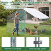 Large metal chicken coop with waterproof cover, featuring a walk-in door and lockable latch for secure poultry access.