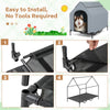 Elevated outdoor pet house with waterproof canopy, ventilated windows, and sturdy metal frame for comfort and airflow.