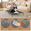 Elevated pet house with breathable mesh fabric mat, waterproof canopy, and roll-up windows for ventilation, perfect for.