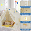 Large beige kids play tent with breathable gauze curtains, padded mat, and cute windows, perfect for indoor fun.
