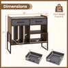 Large record player stand in rustic brown with charging station, adjustable shelves, and removable fabric drawers.