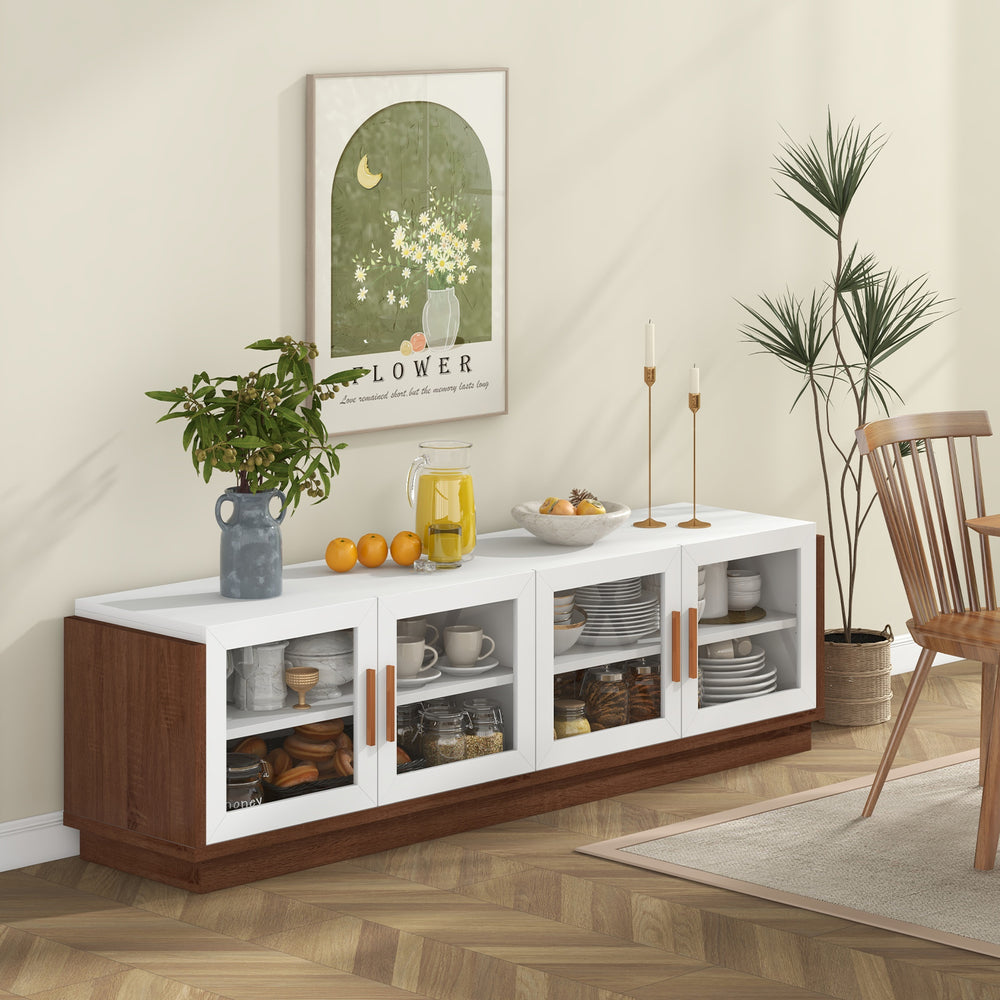 Large TV Stand for TVs up to 75 Inch with 4 Tempered Glass Doors for Living Room-White - Gallery View 1 of 10