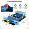 Large wooden kids sandbox with bottom liner and bench seat in blue, featuring a colorful design for imaginative play.