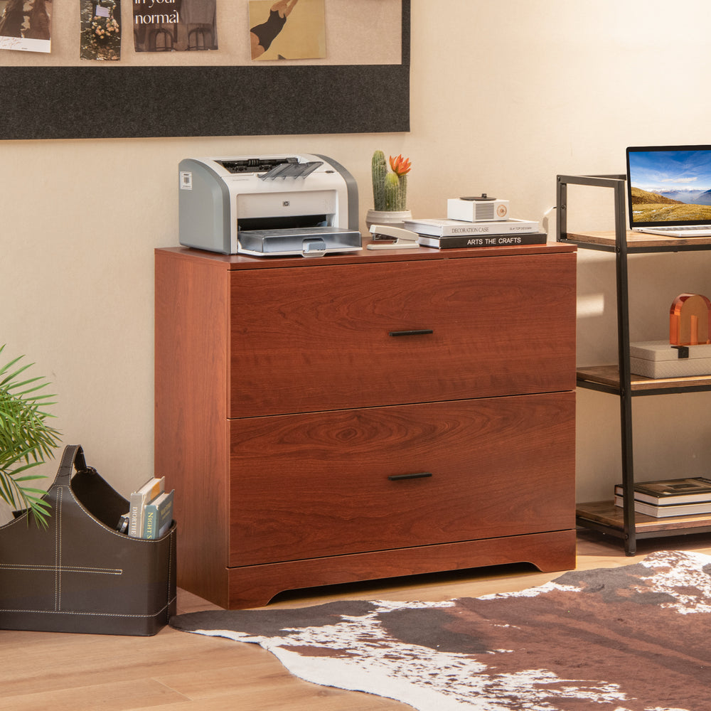 2-Drawer Lateral File Cabinet with Adjustable Bars for Home and Office-Walnut - Gallery View 1 of 10