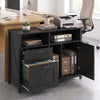 Lateral file cabinet in black with 2 drawers, single-door storage, and rustic barn wood grain design for home office use.