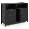 Lateral file cabinet in black features 2 drawers, a single-door cabinet, and 3 compartments for versatile storage.