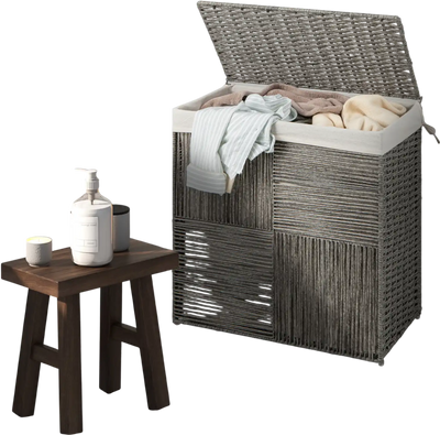 Costway 29 Gallon Rattan Laundry Hamper w/ Handles Removable Liner Bag Gray 32965841 New