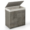 Gray 29-gallon laundry hamper with removable liner, hand-woven PP rattan, and convenient handles for easy movement.