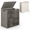 Gray 29-gallon laundry hamper with removable liner bag, hand-woven PP rattan, and convenient handles for easy movement.