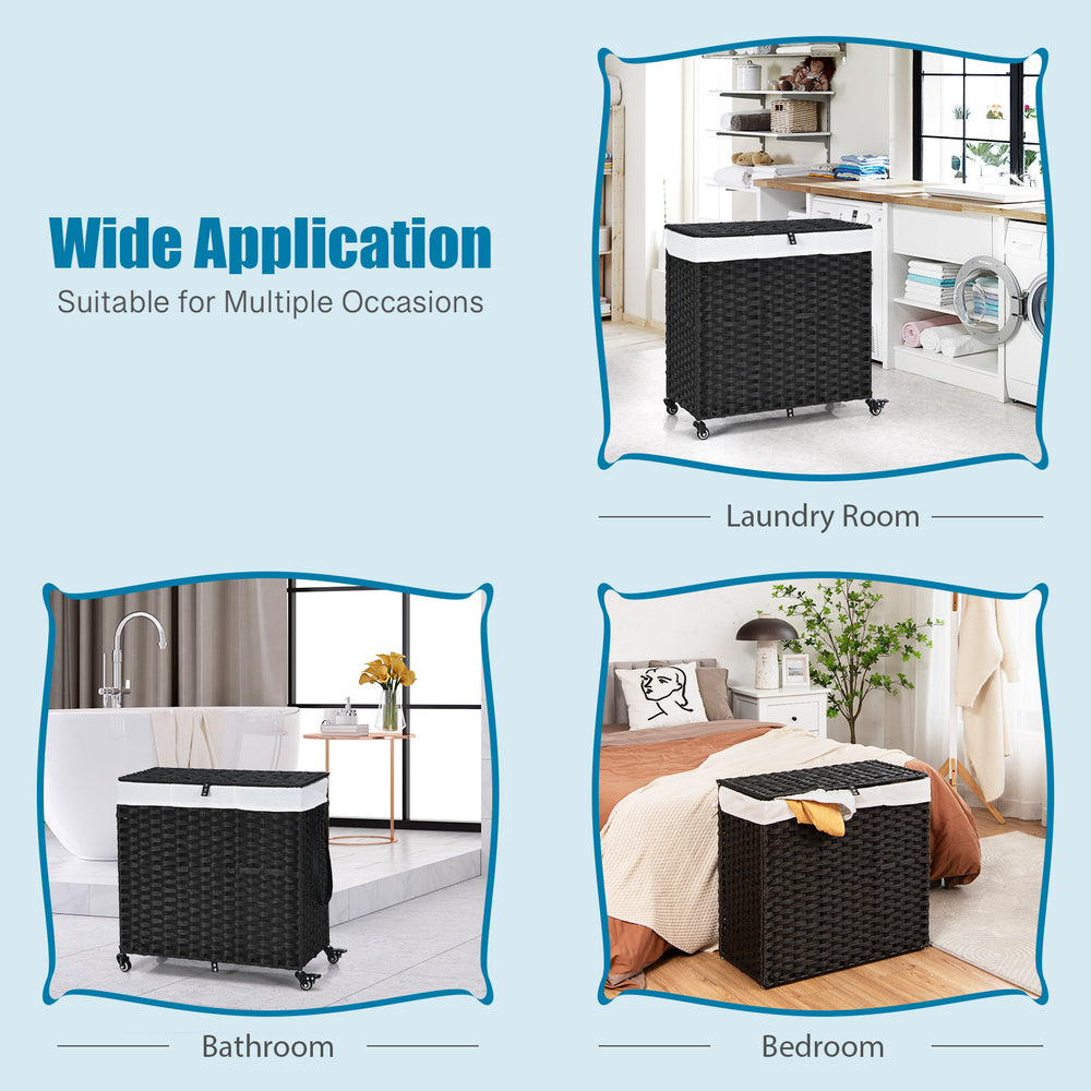 Laundry hamper with wheels and lid in black, featuring a sturdy design and 125L capacity for versatile storage.