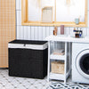 Black laundry hamper with wheels and lid, featuring a sturdy PE rattan design and 125L capacity for versatile storage.