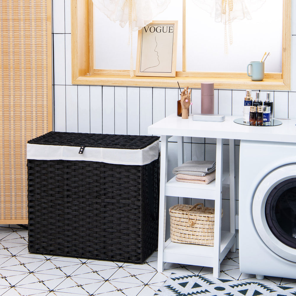 Laundry Hamper with Wheels and Lid-Black - Gallery View 1 of 10