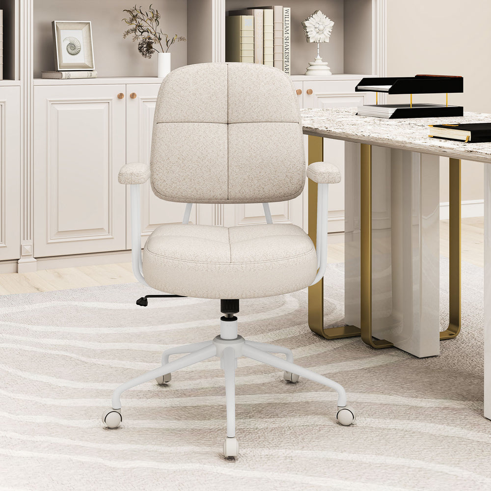 Leathaire Upholstered Task Home Office Chair with Cushioned Back-Beige - Gallery View 1 of 10