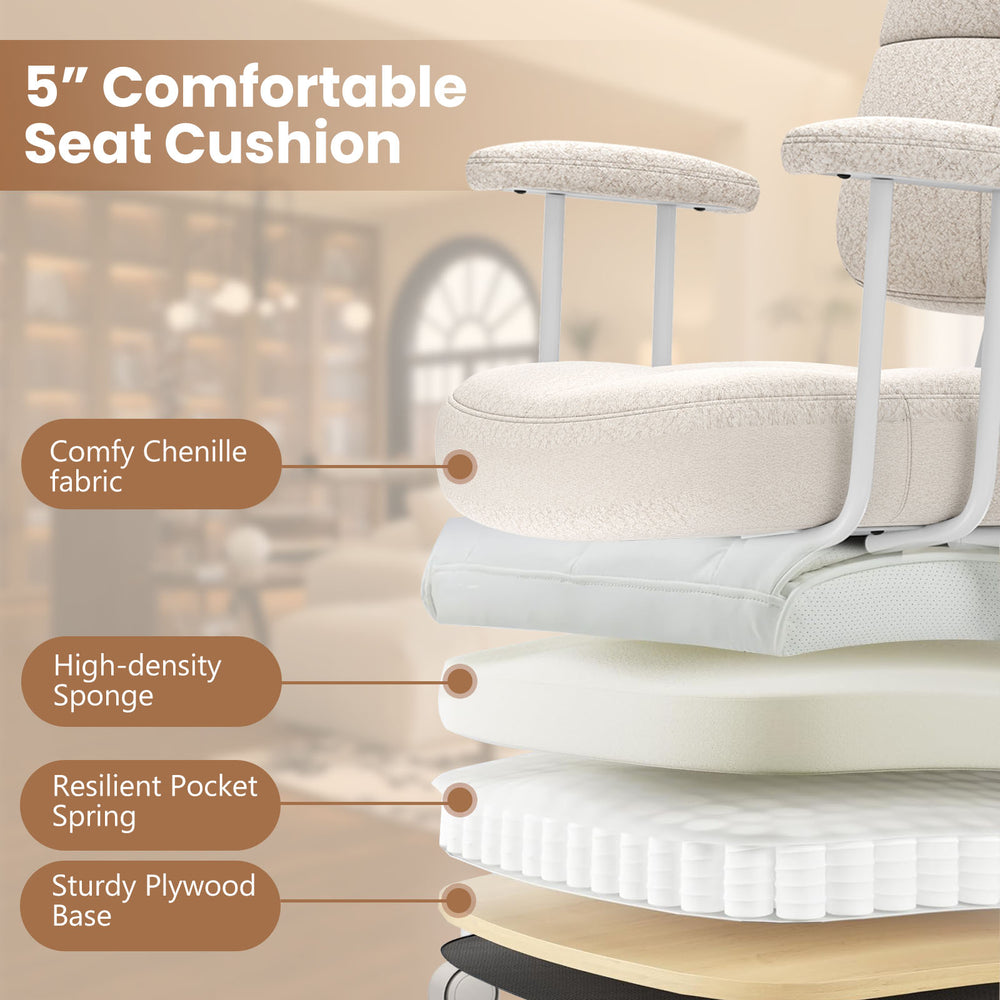 Close-up of the 5" comfy chenille seat cushion of the Leathaire Upholstered Task Chair, featuring high-density sponge.