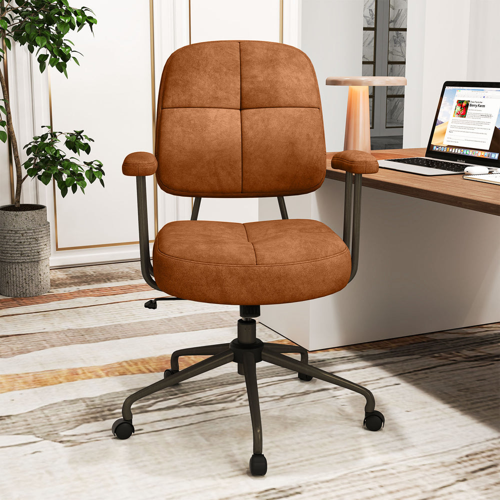 Leathaire Upholstered Task Home Office Chair with Cushioned Back-Brown - Gallery View 1 of 11