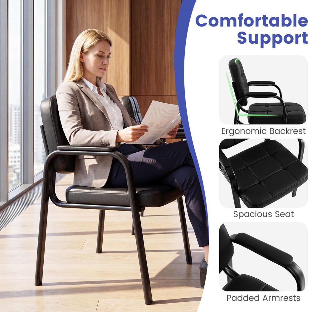 Ergonomic leather office chair with padded armrests and spacious seat, perfect for waiting rooms and home offices.