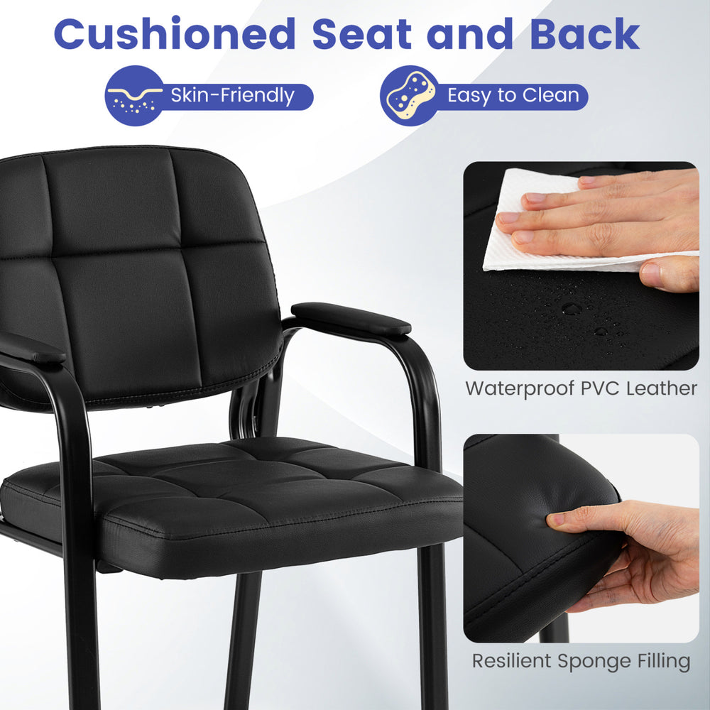 Cushioned black leather office chair with padded armrests and waterproof PVC leather, ideal for reception areas.