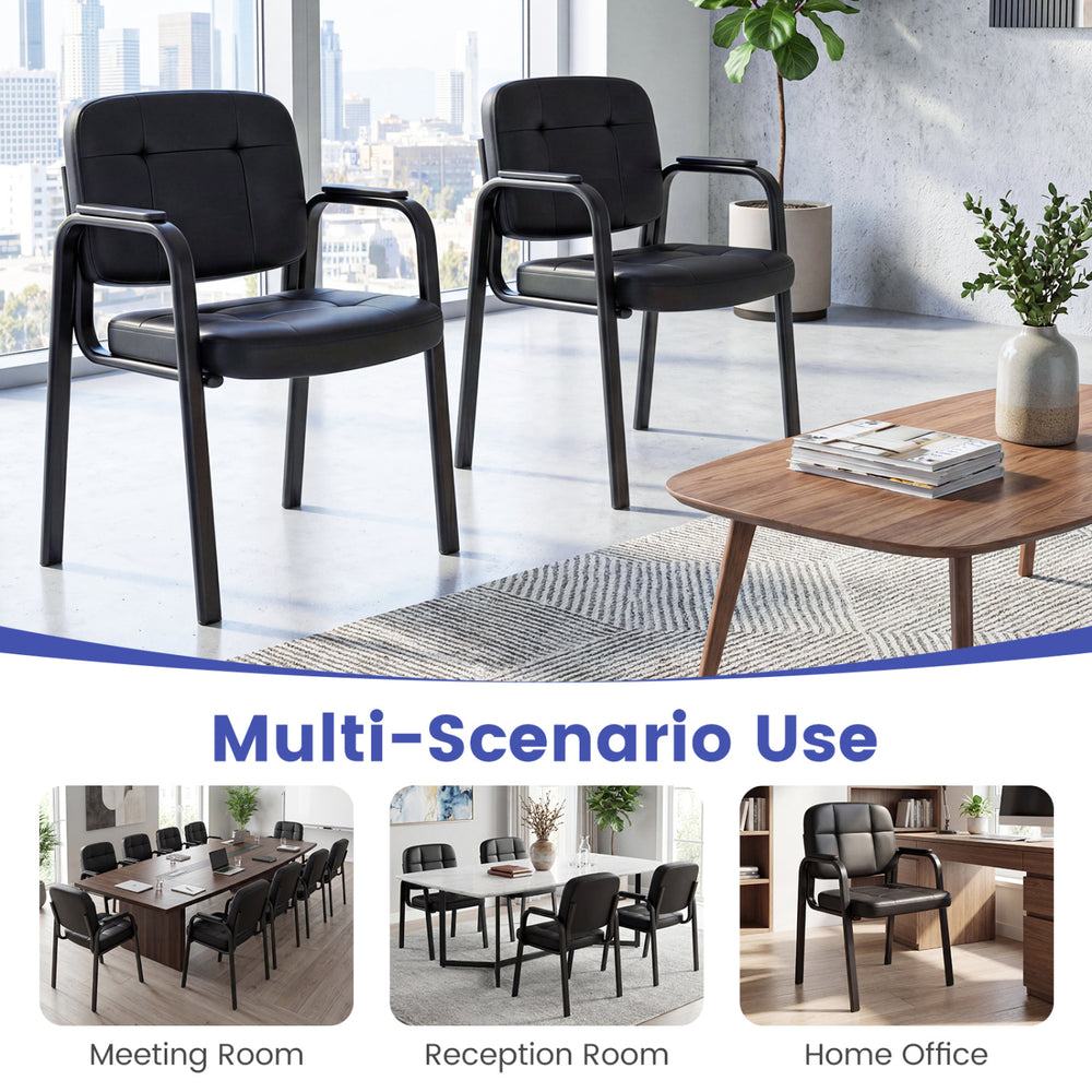 Set of 2 leather office reception chairs with cushioned seats and ergonomic backrests, ideal for meeting rooms and home.