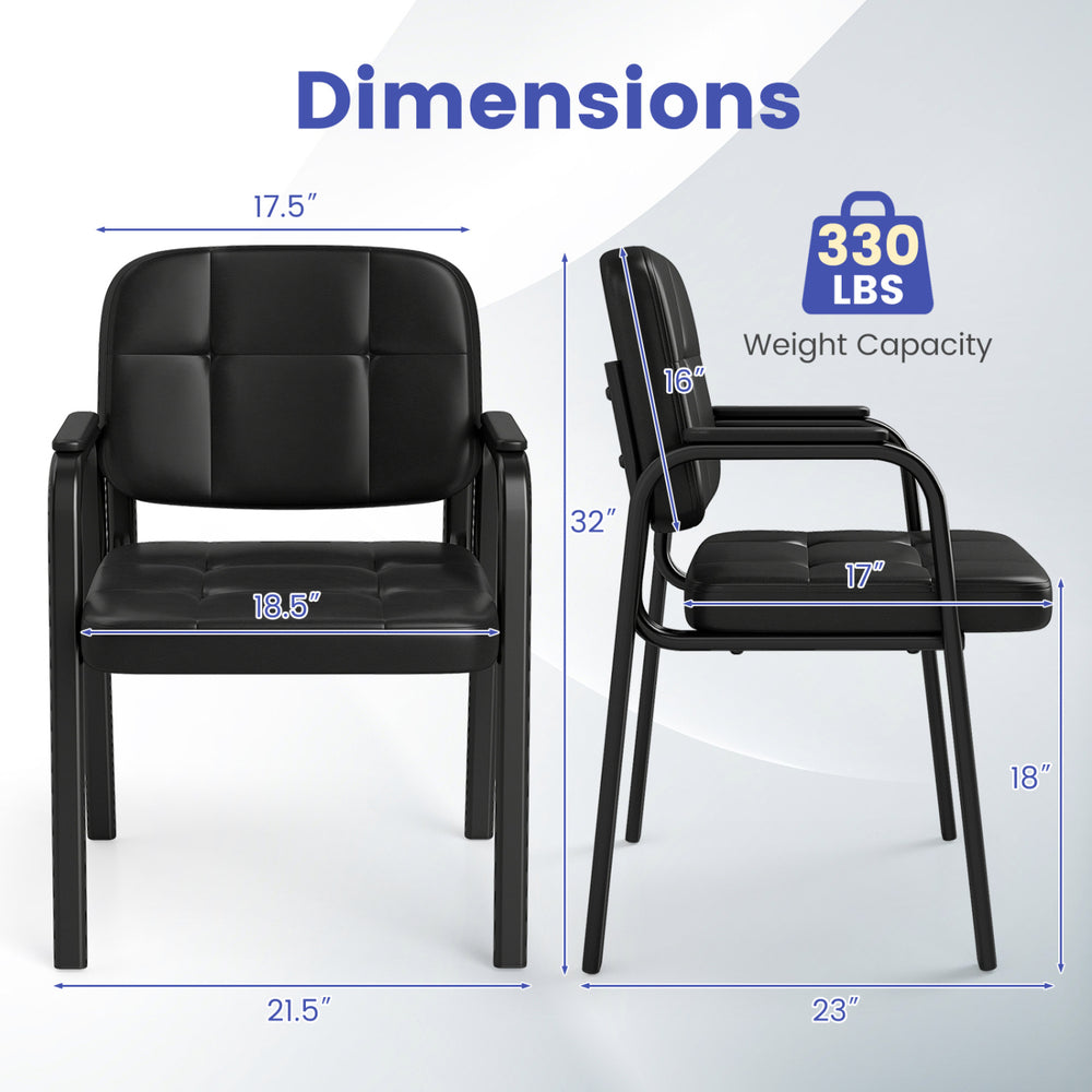 Black leather office reception chair with cushioned seat, ergonomic backrest, and 330 lbs weight capacity for waiting.