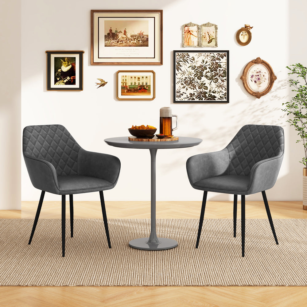 Leisure Dining Chair Set of 2 with Curved Backrest and Wide Seat-Gray - Gallery View 1 of 9