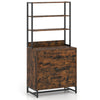 Rustic brown lateral file cabinet with lock and 4-tier bookshelf, ideal for home or office storage and organization.