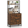 Rustic brown lateral file cabinet showcasing the spacious lockable drawer and 4-tier bookshelf for versatile storage.