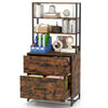 Rustic brown lateral file cabinet with lock and 4-tier bookshelf, perfect for home or office organization.