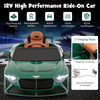 Bentley Bacalar kids ride-on car in green, featuring dual 12V motors, parent remote control, and safety seatbelt for.