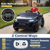 Licensed Land Rover kids ride-on car in black with manual and remote control, ideal for outdoor adventures.