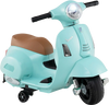 Kids ride-on motorcycle in green, featuring a comfortable seat, LED headlight, and training wheels for safe play.