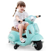 Kids ride-on motorcycle in green, featuring LED headlight, horn sound, and training wheels for safe playtime.