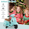 Kids ride-on motorcycle in green with LED headlight, horn, and training wheels for safe, fun playtime.