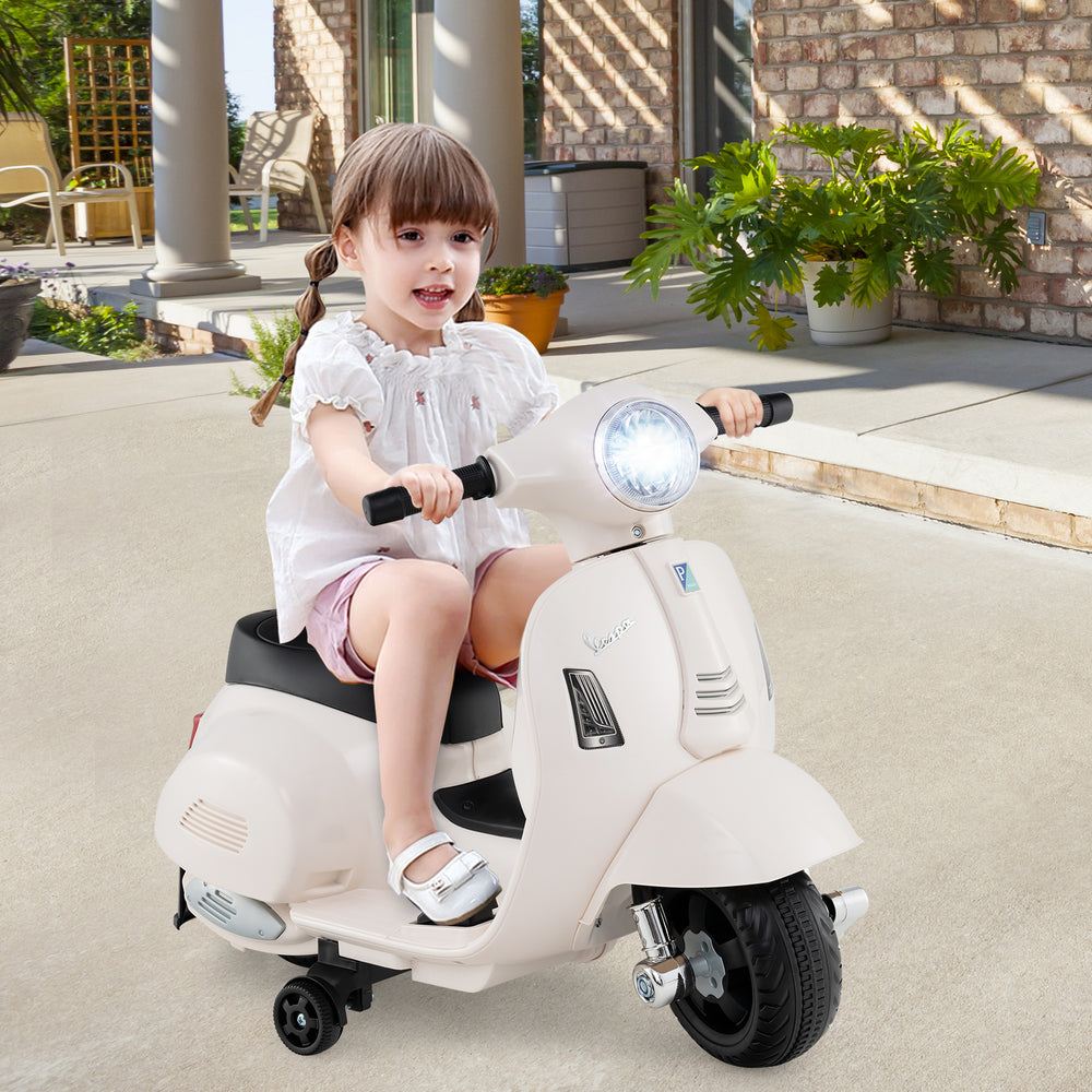 Kids Ride on Motorcycle Licensed Vespa with LED Headlight and Horn Sound-White - Gallery View 1 of 10