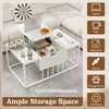 Lift top coffee table in white with spacious hidden storage compartment and wide tabletop for versatile use.