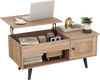 Lift top coffee table in natural finish with hidden storage, spacious tabletop, and sturdy legs for versatile use.
