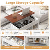 Coffee table with lift top and hidden storage compartment, featuring 3 open shelves for versatile use in modern decor.