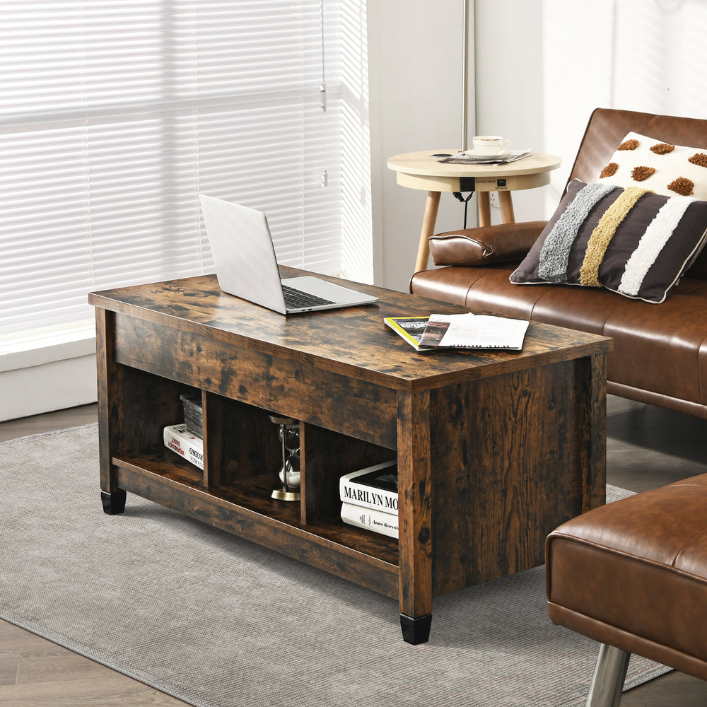 Lift Top Coffee Table with Hidden Storage Compartment- Brown - Gallery View 1 of 10