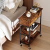 Rustic brown lift top end table with charging station, hidden storage, and universal wheels for easy mobility in small spaces.