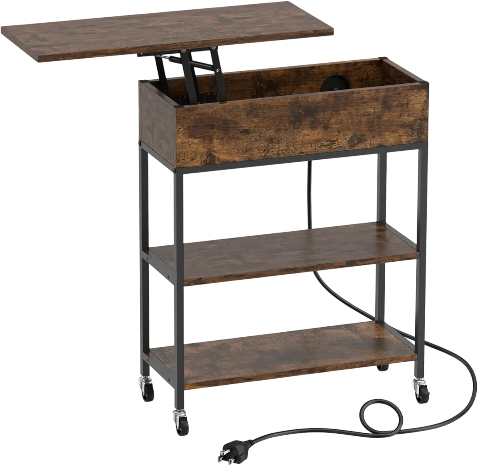 Costway Lift Top End Table w/ Charging Station & Wheels 67354182 New