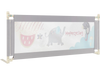 Vertical lifting baby bed rail with cute elephant pattern, adjustable heights, and double safety lock for secure use.
