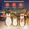 Three light-up penguins Christmas decorations with 194 LED lights, featuring a weatherproof design for outdoor use.