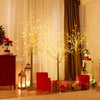 Lighted birch tree set of 3 with warm white LED lights, perfect for holiday decor and indoor or outdoor use.