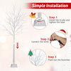 Lighted birch tree set of 3 with warm white LED lights, featuring easy installation steps for holiday decorating.