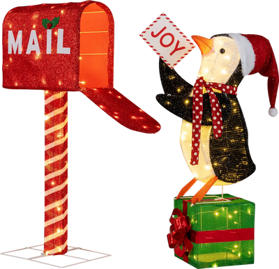 Costway Lighted Penguin Mailbox 3D Pre-Lit Christmas Holiday Decoration 82256109 New