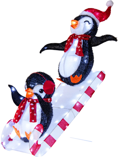 Costway 3D Pre-Lit Sliding Penguin Christmas Decoration 170 LED Lights 20682149 New