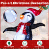 3D pre-lit penguin Christmas decoration with red hat, 170 LED lights, and durable fabric for indoor and outdoor use.