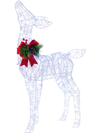 Lighted Christmas deer decoration features 50 cold white LED lights, a red ribbon bow, and a charming design for festive displays.