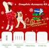 Outdoor pre-lit Xmas dog and sleigh with 170 warm lights, includes replacement bulbs and metal stakes for stability.